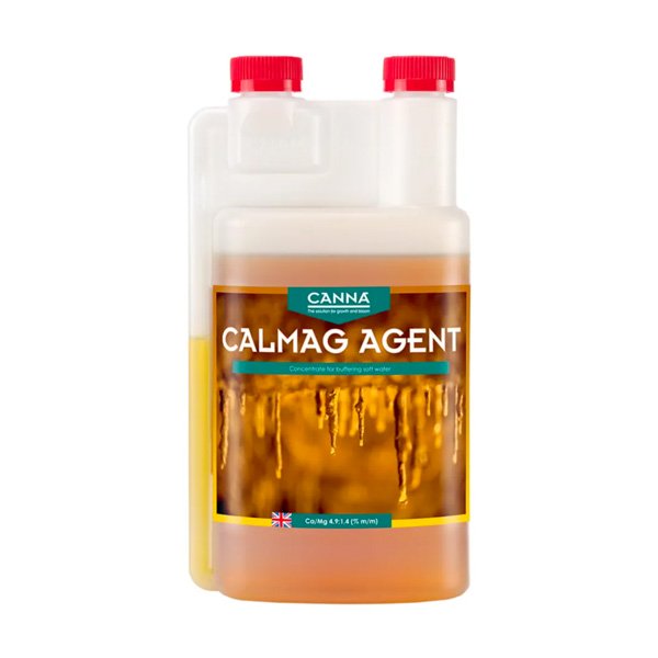 canna calmag agent 1 litre in white bottle with double red screw cap