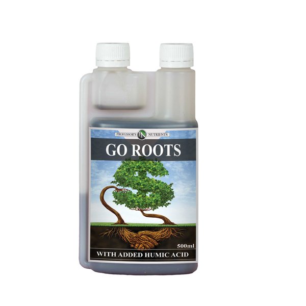 Bottle with two white screw caps. The bottle reads "Go Roots" with a green letter S.