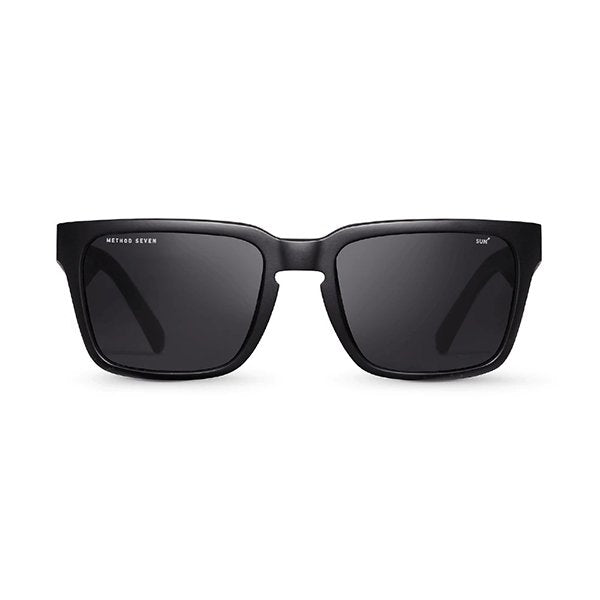 Front shot of Method Seven Evolution sunnies in matte black.