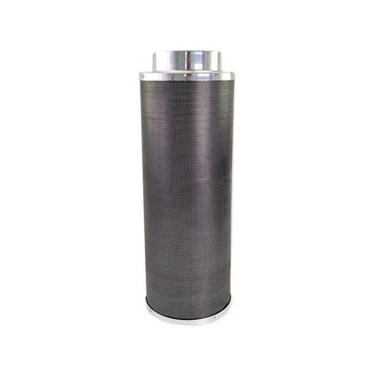 Black mesh filter with aluminium top cap and bottom.
