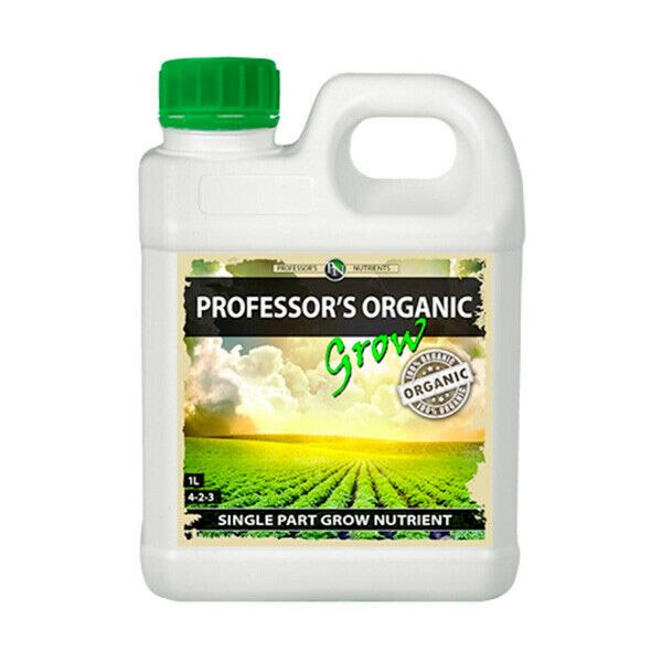 1L of Professor's Nutrients Organic Grow packaged in white bottle with handle and green screw top.