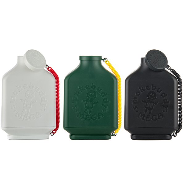 (From Left to Right) Smokebuddy Mega White, Green, and Black