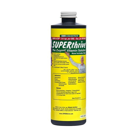 480ml of Superthrive packaged in black cylindral bottle with silver screw cap.